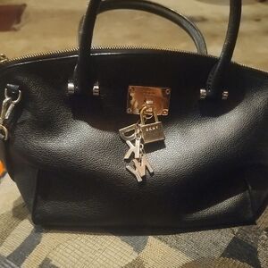 DKNY Black Satchel with Logo Charm